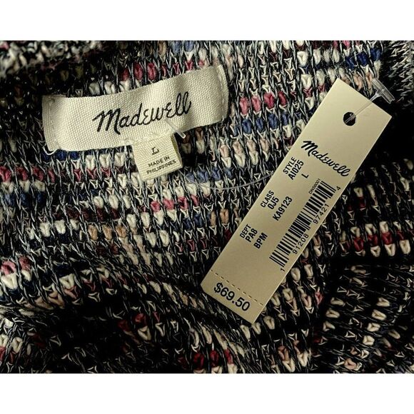 Madewell Multicolor Cropped Tweed Sweater Sz L Pullover Pleated Shoulder NEW - Picture 5 of 5